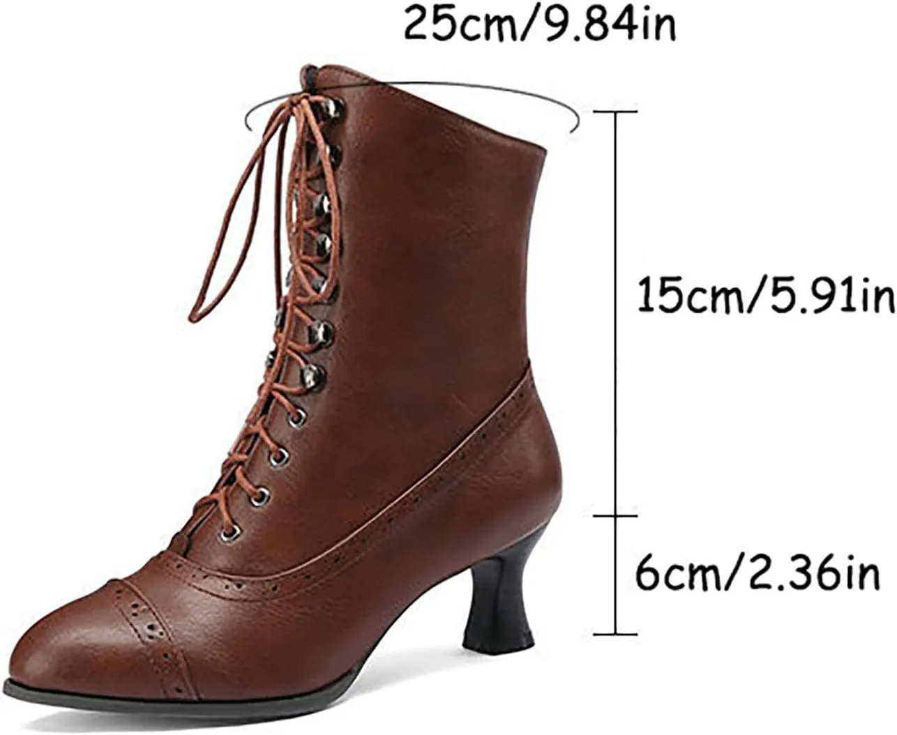 Womens Short Ankle Boots Lace Up for Women Side Zipper Victorian Booties Closed Toe Block Chunky Mid Heel Shoes
