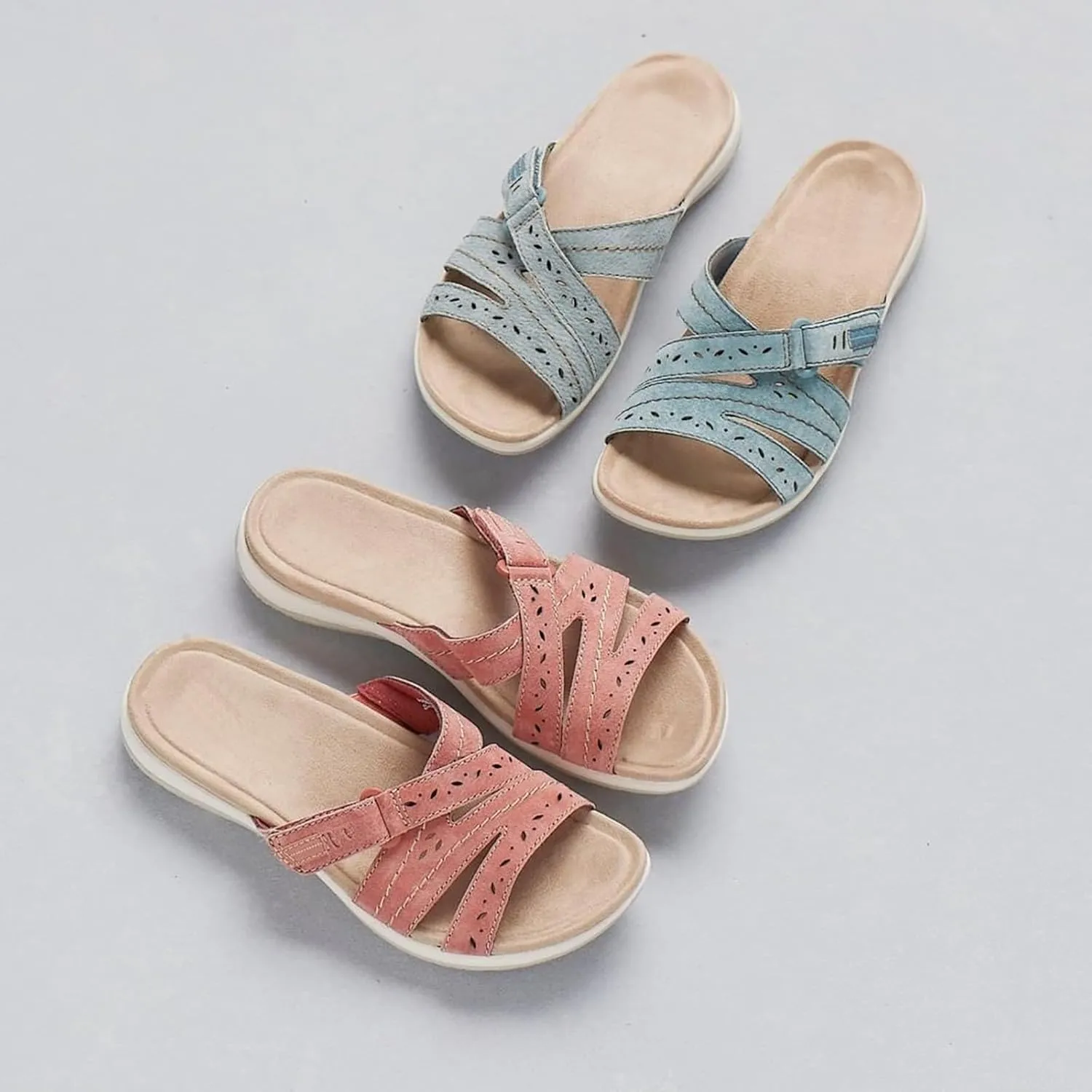 Women's Slide Sandals Summer Walking Slippers with Arch Support Open Toe Orthopedic Flat Sandals Comfortable Lightweight Beach Slippers