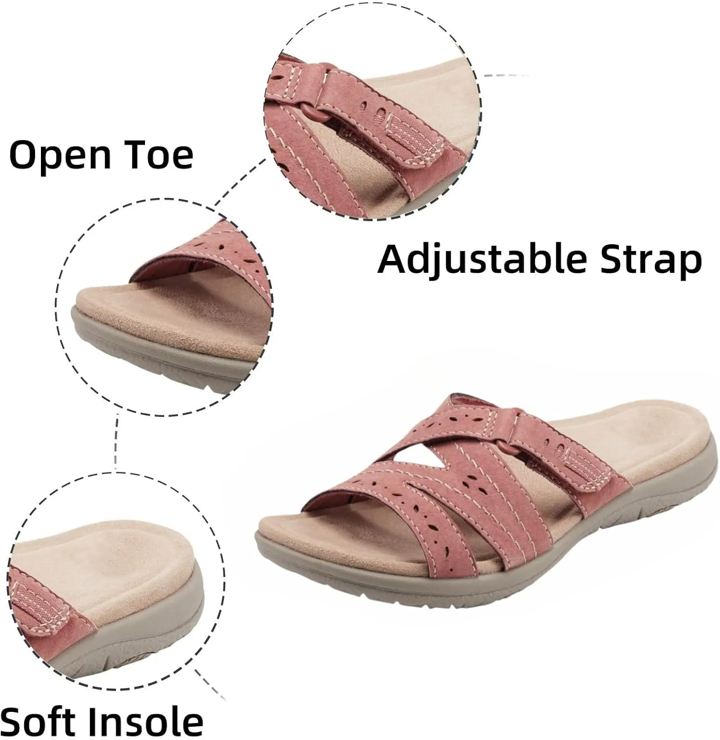 Women's Slide Sandals Summer Walking Slippers with Arch Support Open Toe Orthopedic Flat Sandals Comfortable Lightweight Beach Slippers
