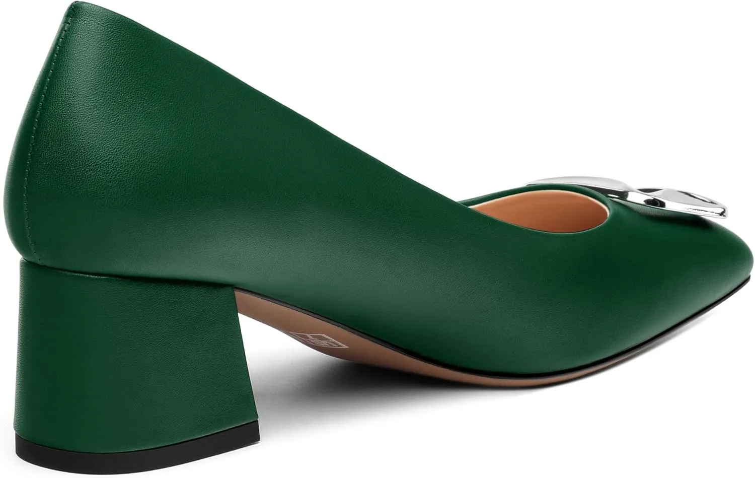 Women's Slip On Square Closed Toe Metal Buckle Matte Chunky Low Heel Pumps Comfortable Office Dress Shoes 2 Inch