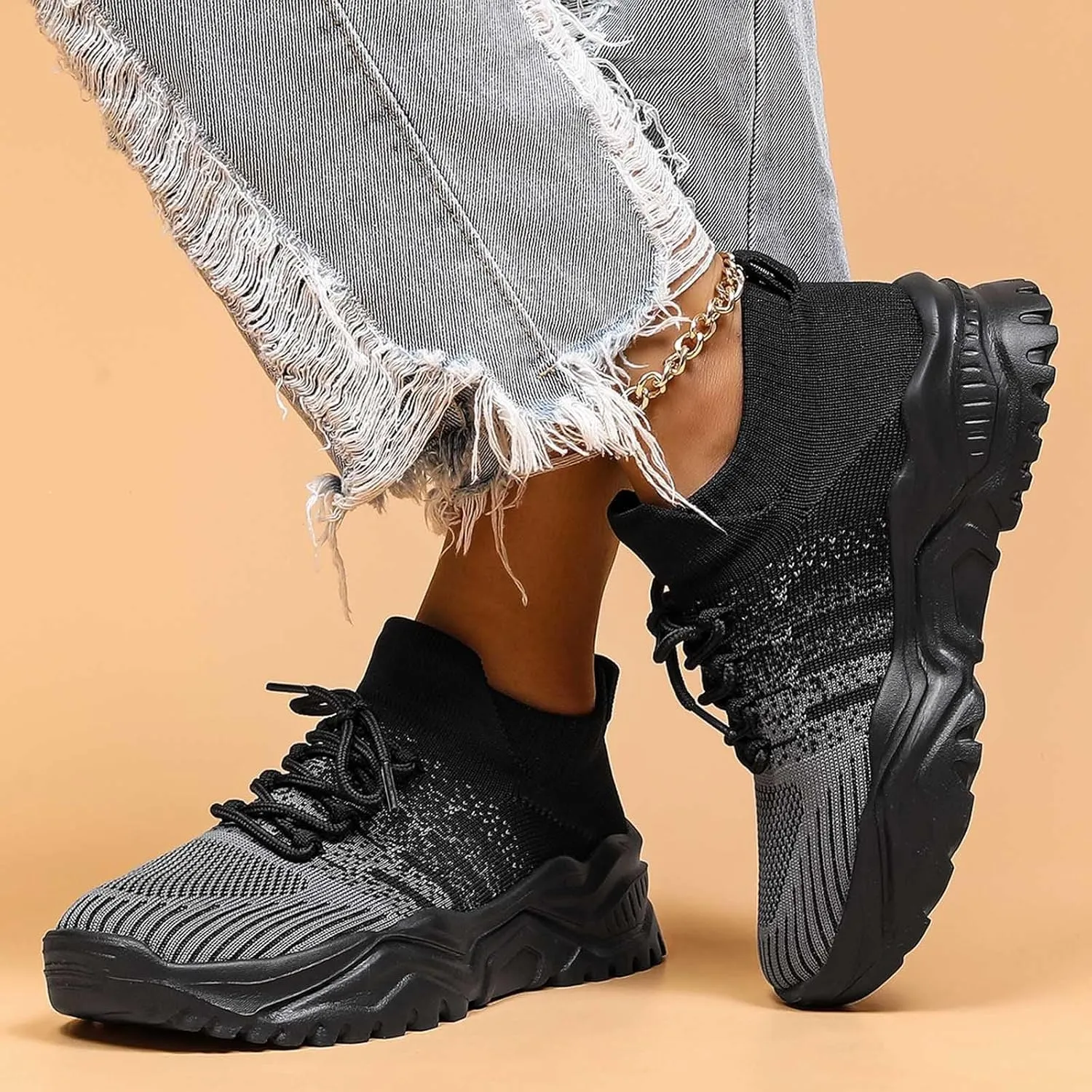 Women's Solid Color Fashion Four Season Lace Up Sneakers Solid Color Flying Woven Running Shoes Womens Rave Shoes