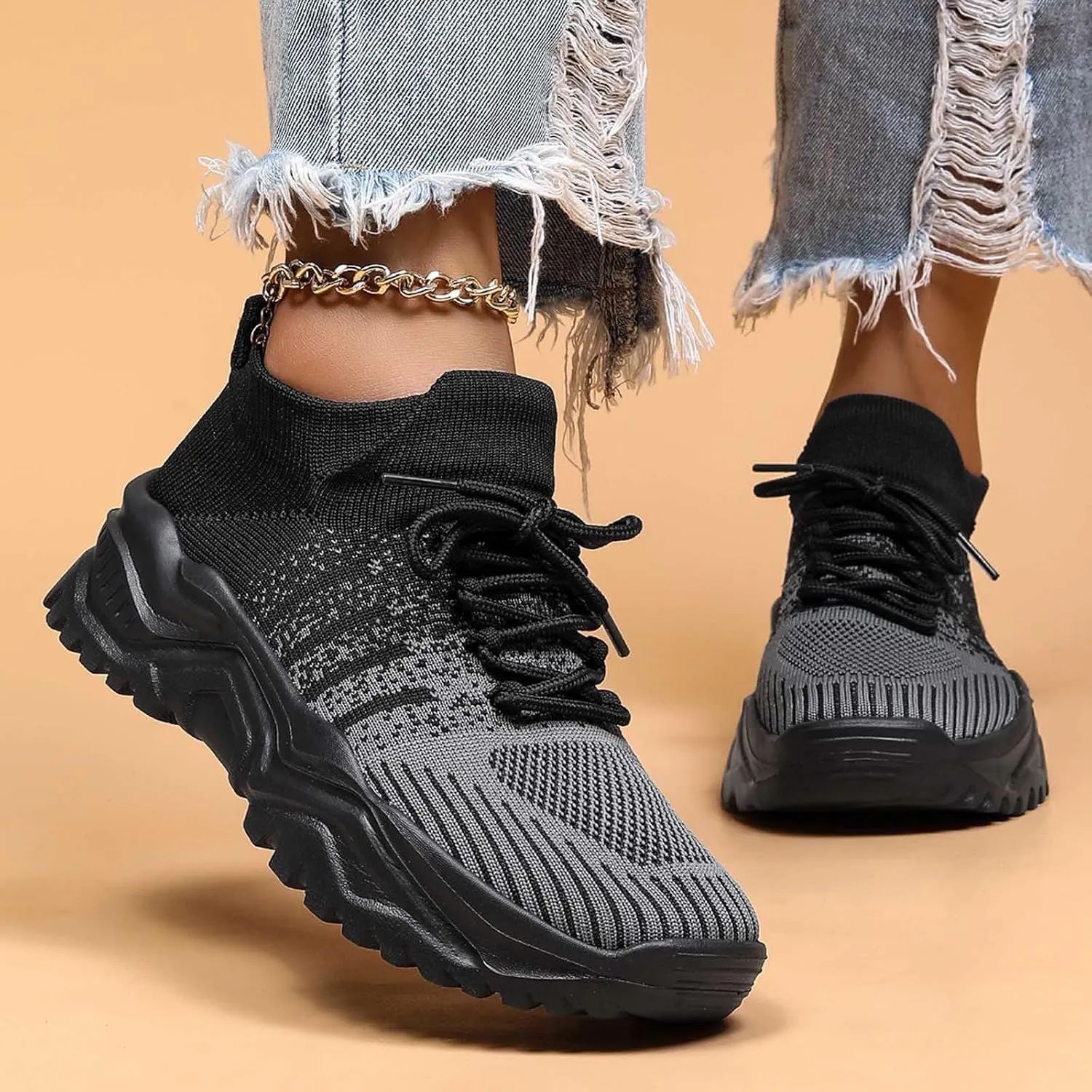 Women's Solid Color Fashion Four Season Lace Up Sneakers Solid Color Flying Woven Running Shoes Womens Rave Shoes