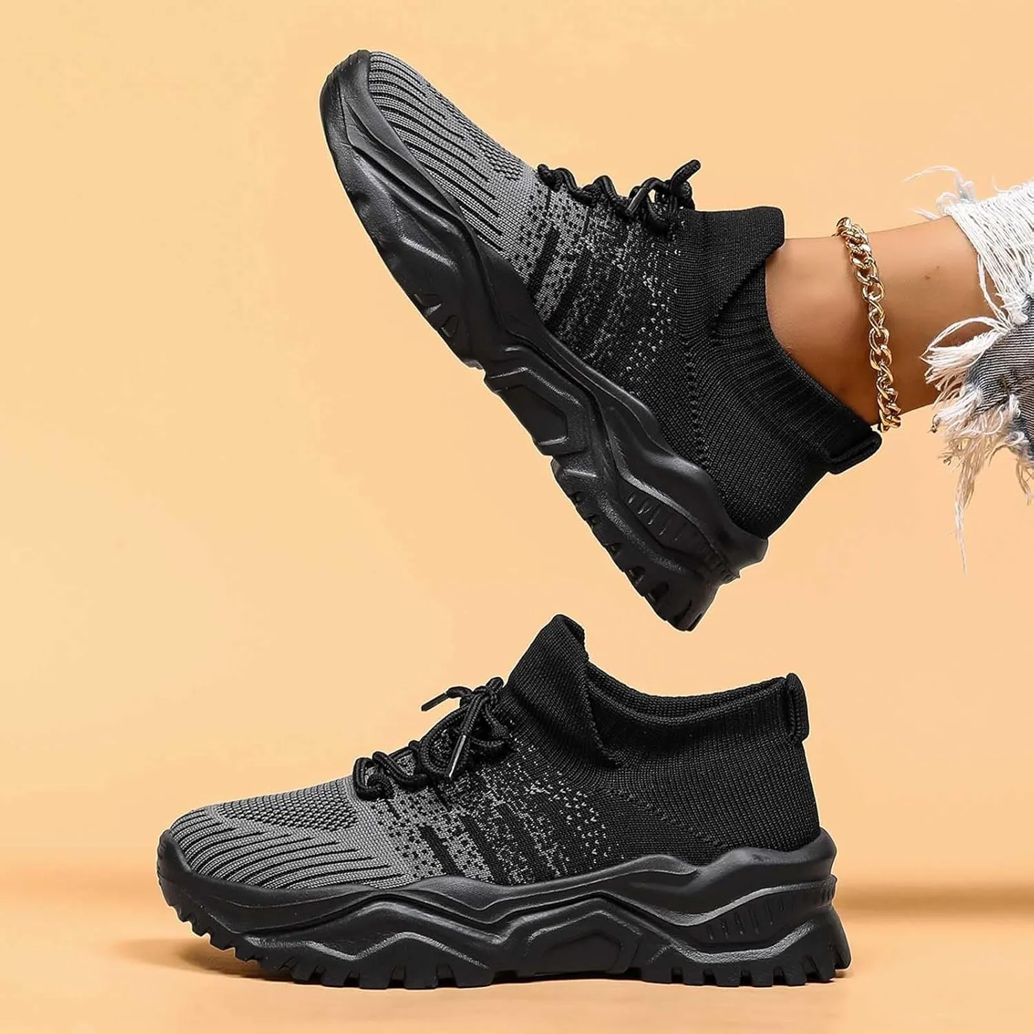 Women's Solid Color Fashion Four Season Lace Up Sneakers Solid Color Flying Woven Running Shoes Womens Rave Shoes