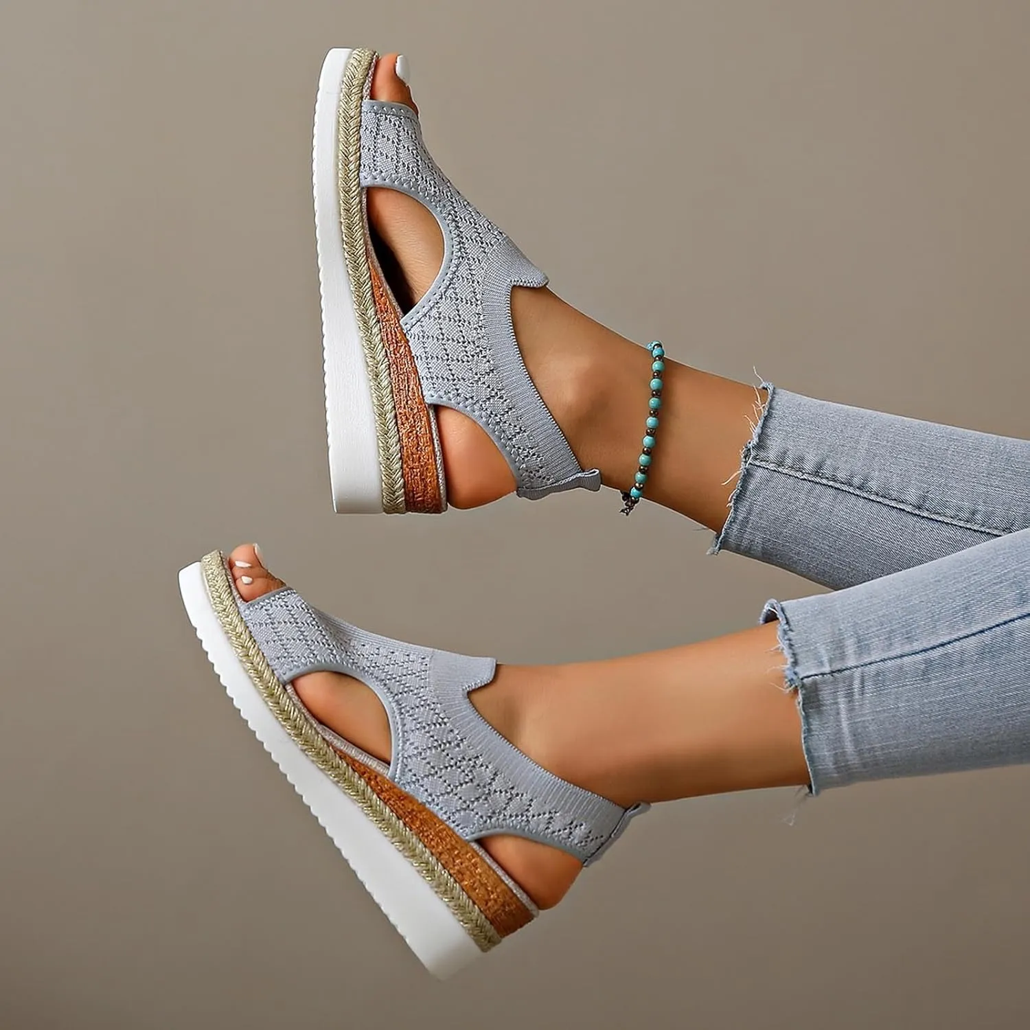 Women's Summer Fashion Fish Mouth Cloth Elastic Sandals A Slip On Platform Wedge Wedges Women Sandals