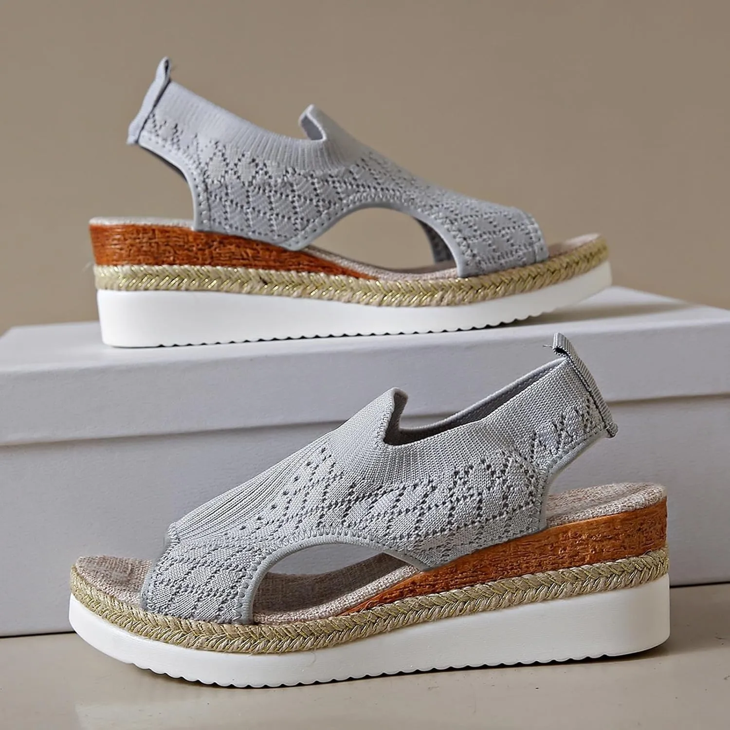 Women's Summer Fashion Fish Mouth Cloth Elastic Sandals A Slip On Platform Wedge Wedges Women Sandals