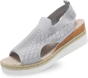Women's Summer Fashion Fish Mouth Cloth Elastic Sandals A Slip On Platform Wedge Wedges Women Sandals