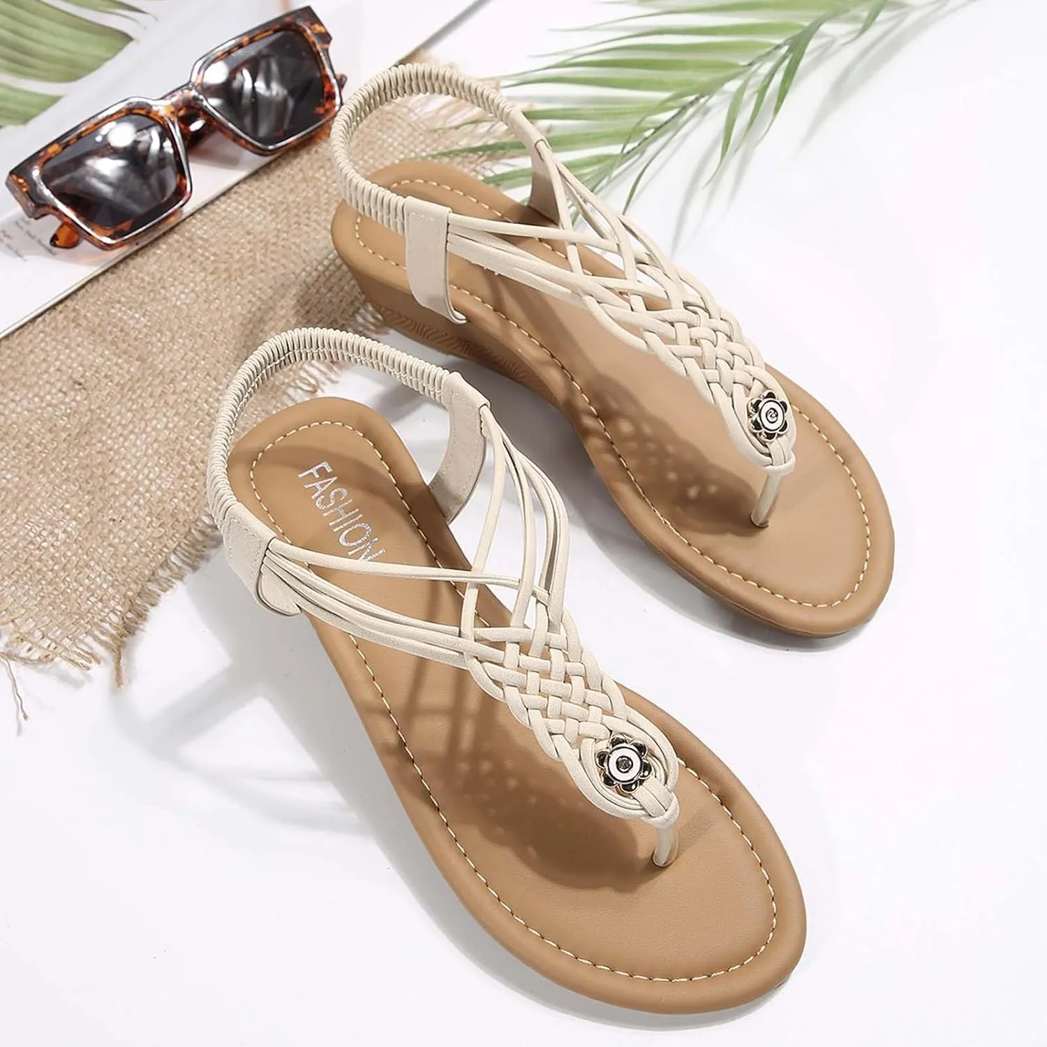 Women's Summer Sandals Comfortable Mid Heel Flip Flops Casual Beach Walking Shoes For Vacation Date Night Outfits