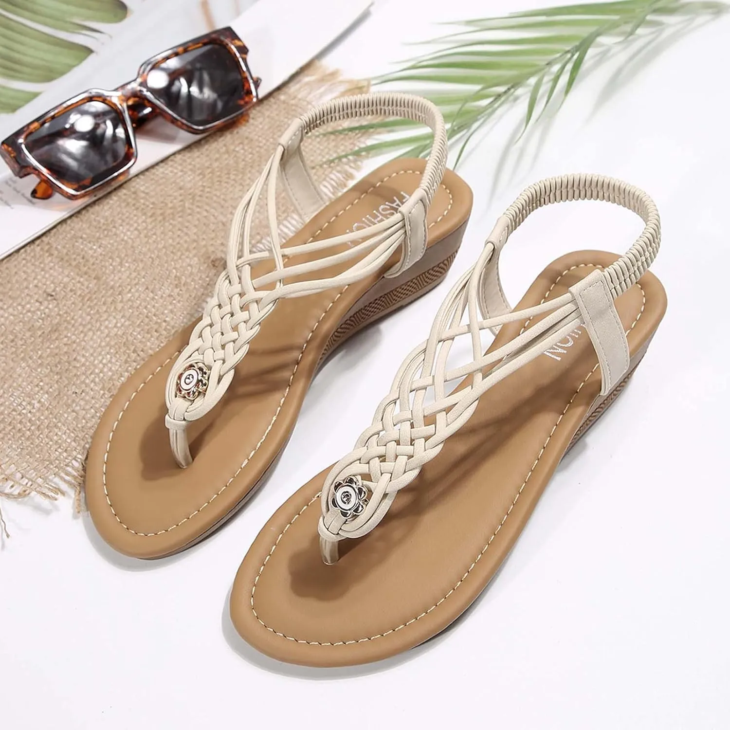 Women's Summer Sandals Comfortable Mid Heel Flip Flops Casual Beach Walking Shoes For Vacation Date Night Outfits
