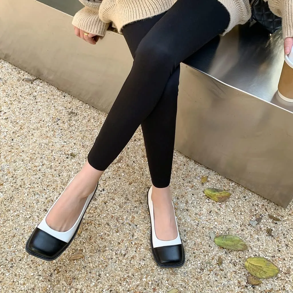 Women's Two Tone Flats Slip On Loafers Vintage Square Toe Leather Low Heel Girls Dress Oxford Shoes