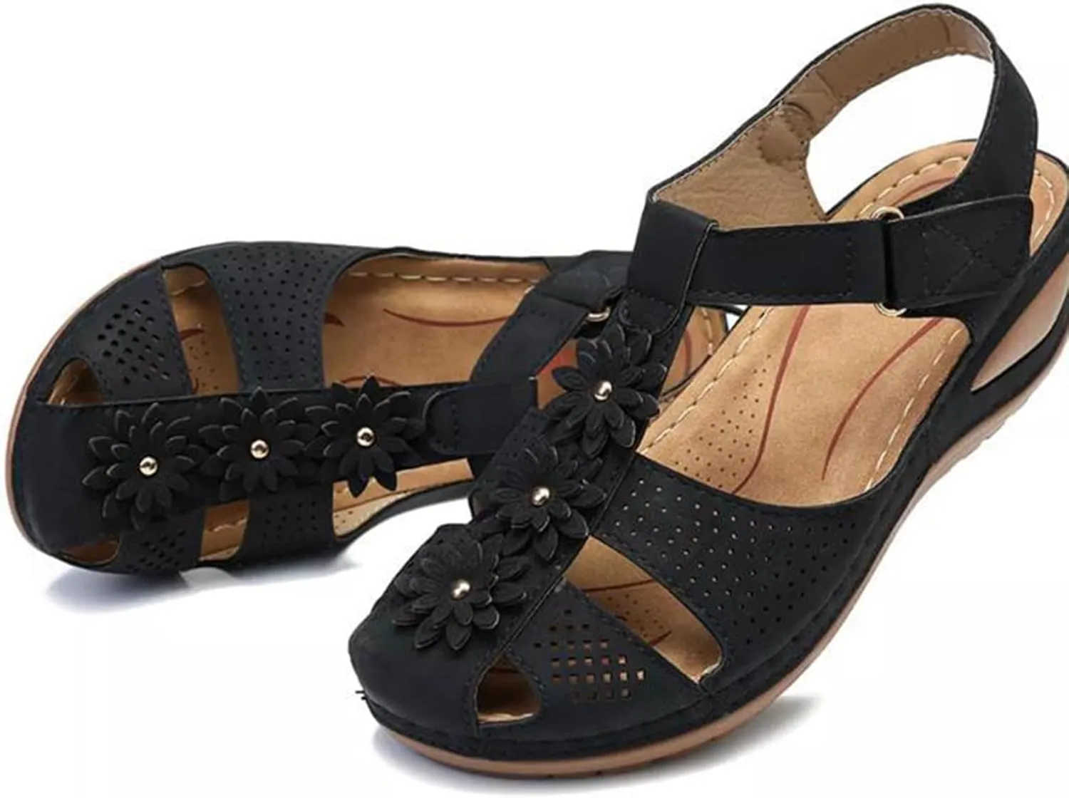 Womens Wedge Sandals Summer Closed Toe for Women Dressy Wedges Casual Hollow Out Orthopedic Shoes Comfy Bohemia Gladiator Ankle Strap Slip On Platform Sandals Comfort Orthotic Breathable Sandal
