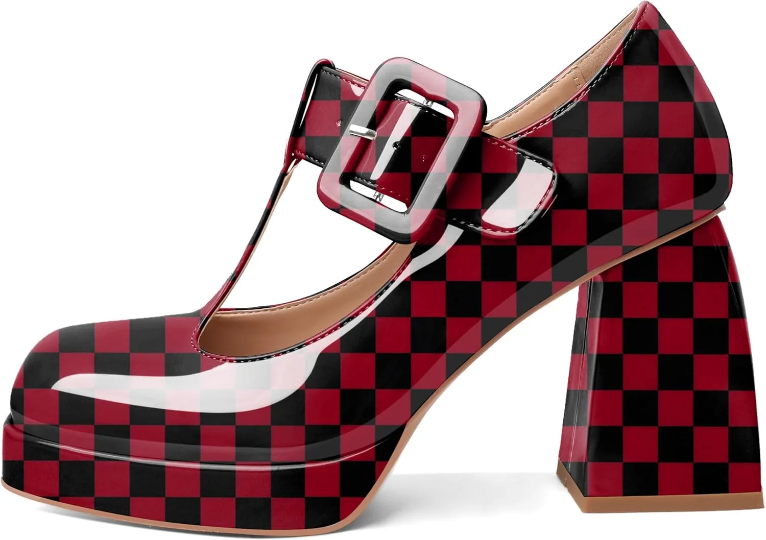 YODEKS Women's High Heels Square Toe Mary Jane Pumps Chunky Heel Platform Dress Shoes