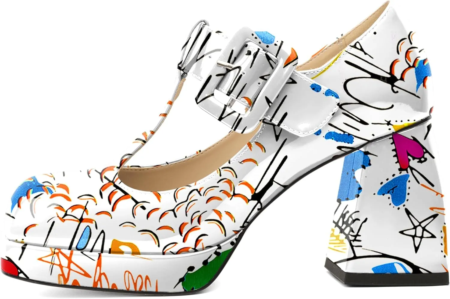 YODEKS Women's High Heels Square Toe Mary Jane Pumps Chunky Heel Platform Dress Shoes
