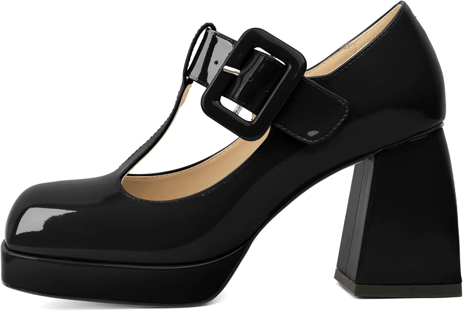YODEKS Women's High Heels Square Toe Mary Jane Pumps Chunky Heel Platform Dress Shoes