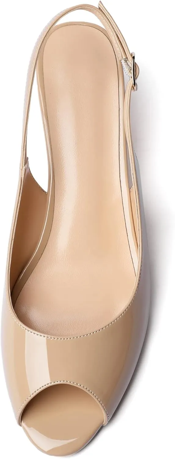 YODEKS Womens Wedges Peep Toe Low Heel Pumps 2 Inch Slingback Sandals Shoes