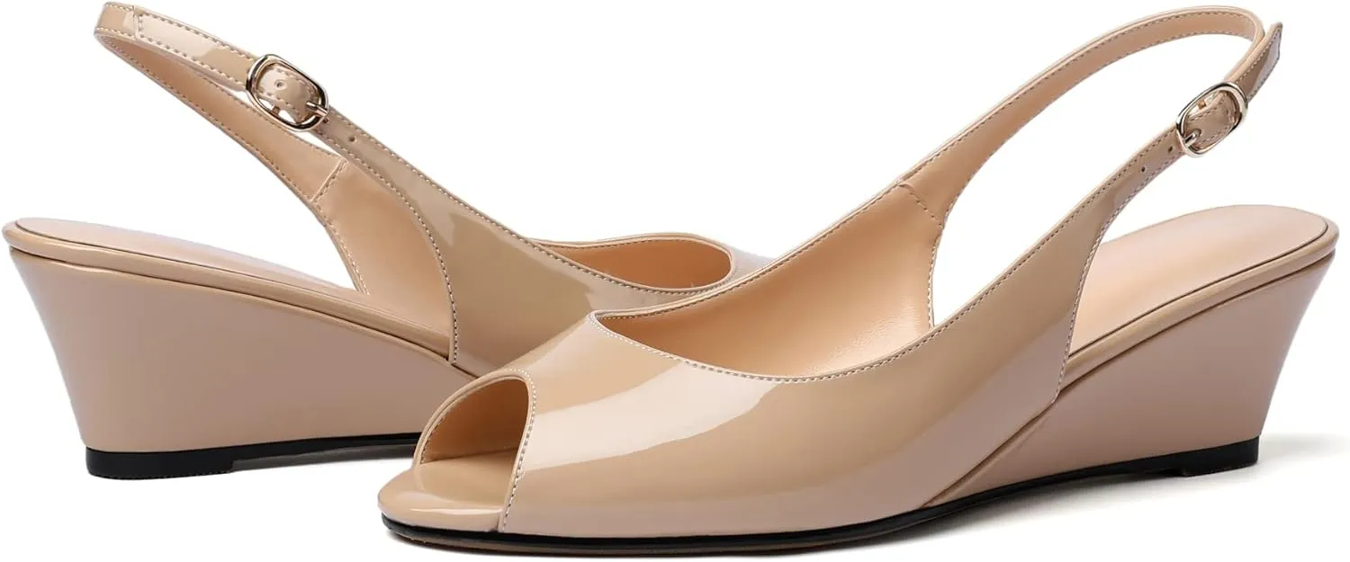 YODEKS Womens Wedges Peep Toe Low Heel Pumps 2 Inch Slingback Sandals Shoes
