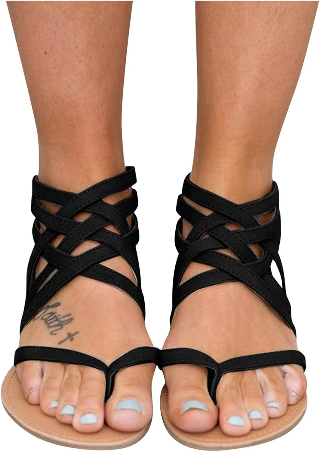 ZBYY Women's Summer Strappy Flat Sandals,Crisscross Gladiator Flat Sandals Casual Summer Thong Strappy Beach Shoes
