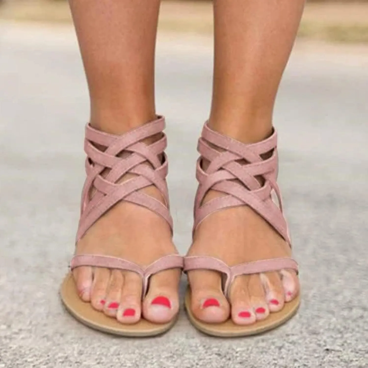 ZBYY Women's Summer Strappy Flat Sandals,Crisscross Gladiator Flat Sandals Casual Summer Thong Strappy Beach Shoes