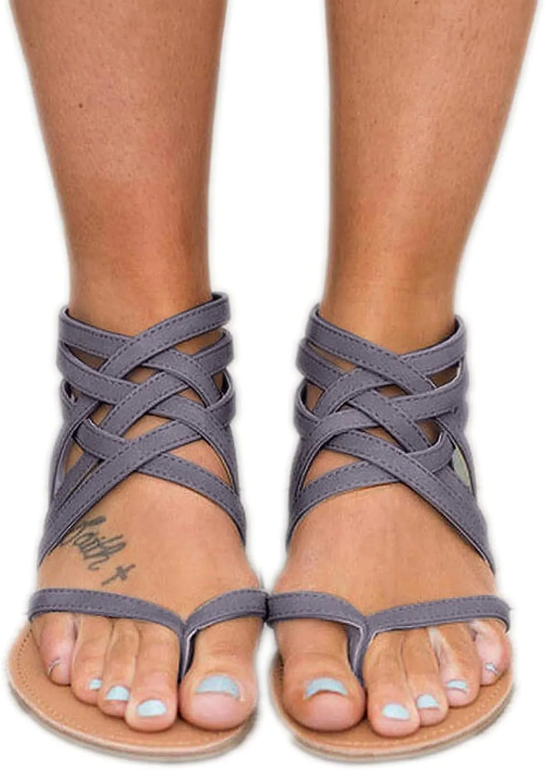 ZBYY Women's Summer Strappy Flat Sandals,Crisscross Gladiator Flat Sandals Casual Summer Thong Strappy Beach Shoes