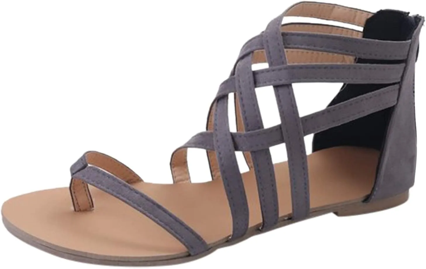 ZBYY Women's Summer Strappy Flat Sandals,Crisscross Gladiator Flat Sandals Casual Summer Thong Strappy Beach Shoes