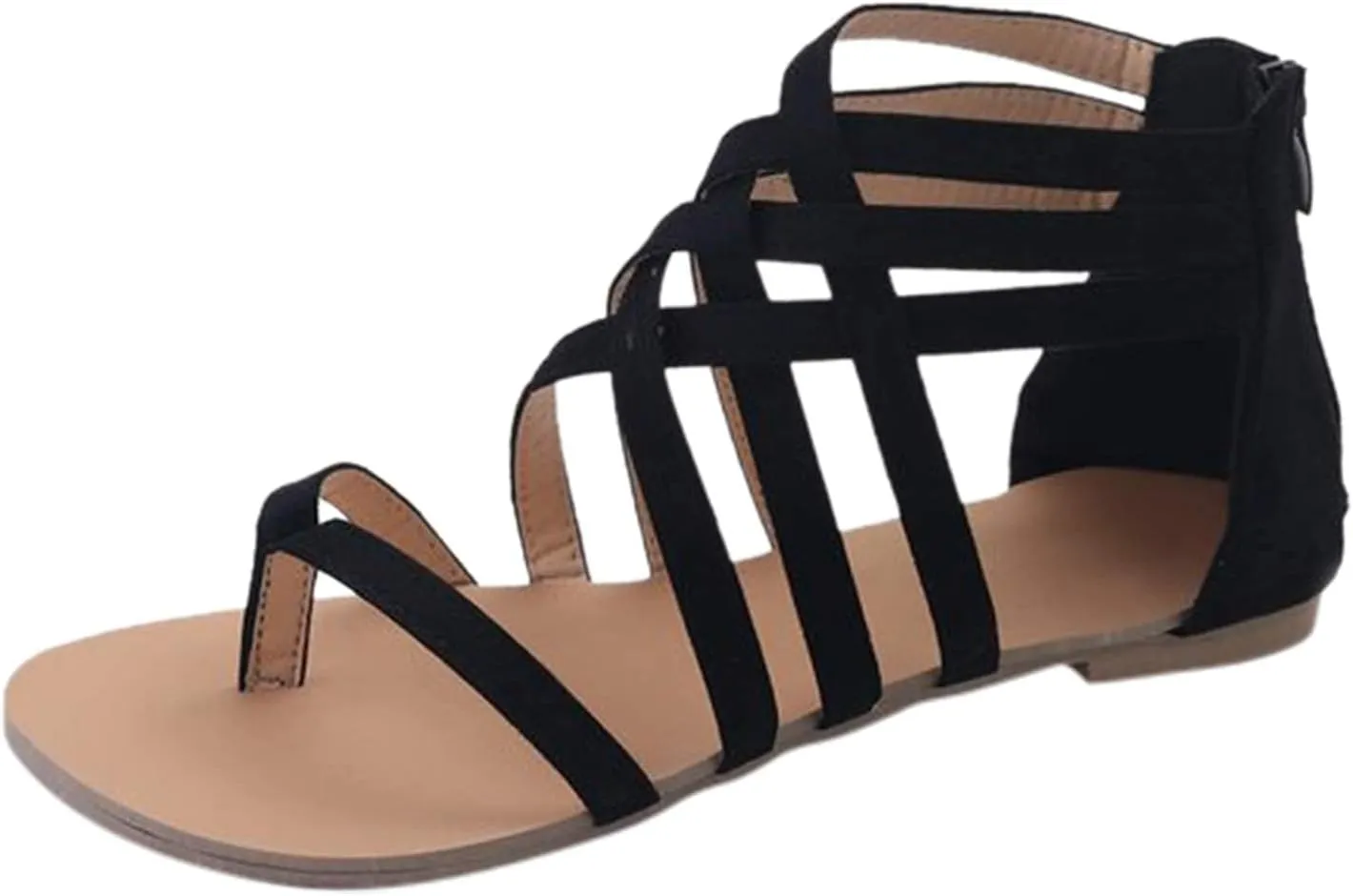 ZBYY Women's Summer Strappy Flat Sandals,Crisscross Gladiator Flat Sandals Casual Summer Thong Strappy Beach Shoes